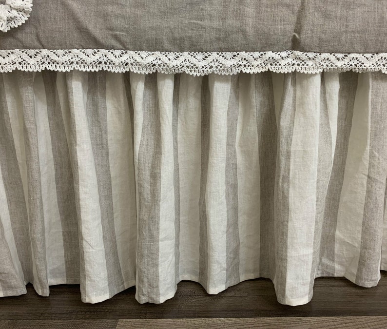 Natural Linen Striped Linen Bed Skirt Weaved in Linen and Etsy