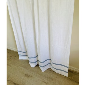 Linen Shower Curtain With Two Stripes Accent Custom Shower - Etsy