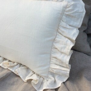 Ruffle pillow covers, Cream linen ruffle pillow covers, accented pillow covers, sham covers, pillow protector