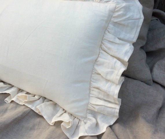 white ruffle pillow case