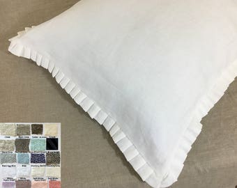 Euro Sham Cover with Pleated Petite Ruffles –White, Grey, Cream, Pink, Blue, Stripe, Chevron, 40+ colors, Custom Size, Custom Made