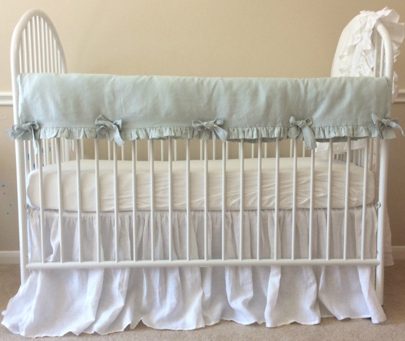 Linen Crib Rail Guard Scalloped Edge Crib Rail Bumperless Etsy