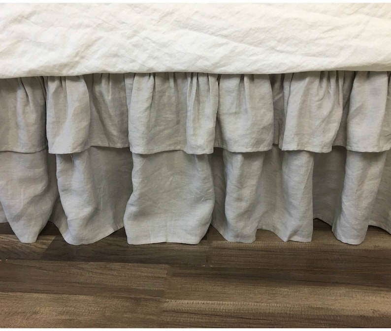 Stone Grey Bed Skirt With 2 Tiered Ruffles Natural Linen Dust Etsy
