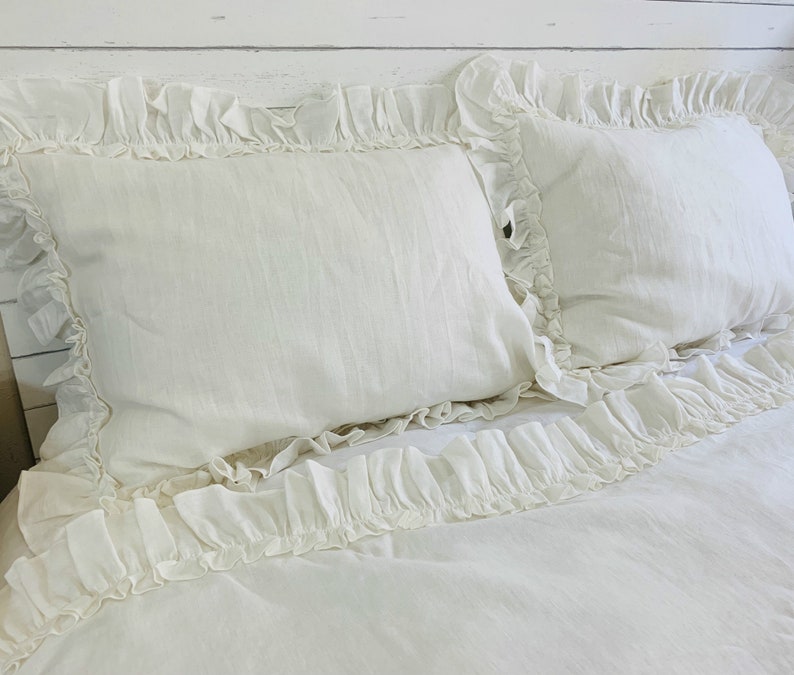 White Linen Bed Cover With Vintage Ruffles Ruffle Bed Sheet Etsy