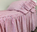 Red and White Striped Bedspread, Linen Bed Cover, Farmhouse Style, Mermaid Long Ruffle Pillow Cases