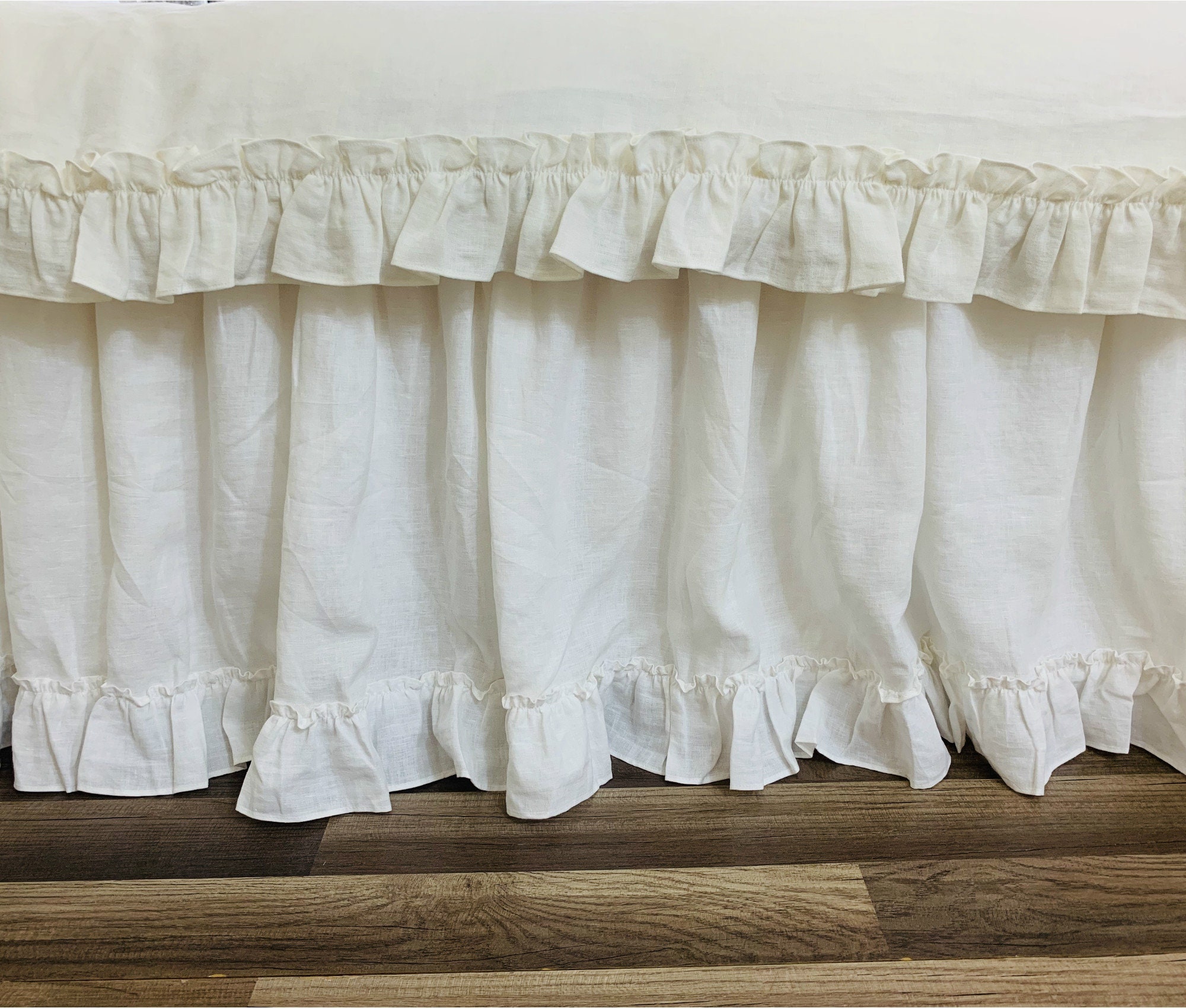 Natural linen bedskirt with country ruffle hem bed ruffles | Etsy