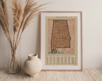 Vintage Alabama Map Digital Wall Art Print