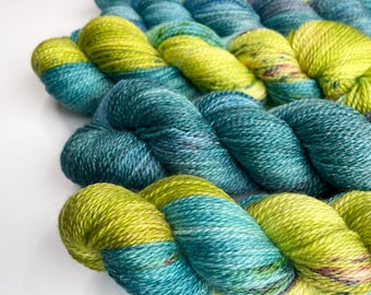 Hand dyed super wash Merino and bamboo sock weight yarn ‘Teal dreams’ or ‘Chartreuse sodapop’