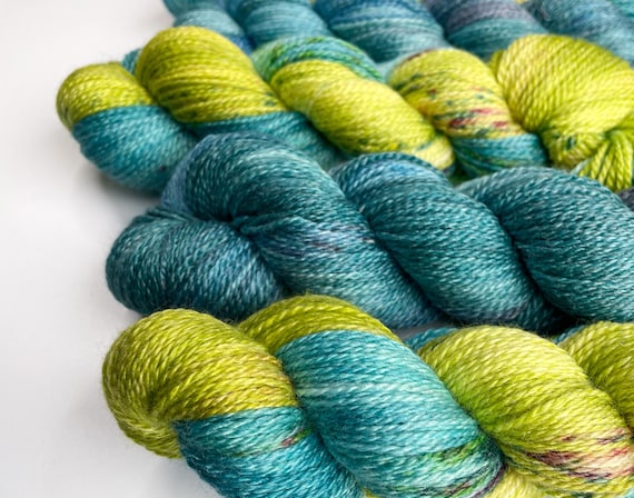 Hand dyed super wash Merino and bamboo sock weight yarn ‘Teal dreams’ or ‘Chartreuse sodapop’