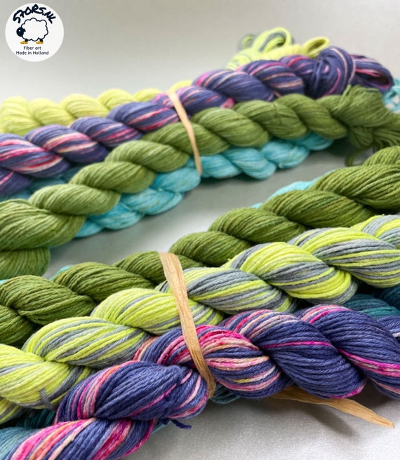 Hand dyed Mulberry silk crochet yarn. Mini skein set. This 'tweed effect' 100% silk yarn is unlike any other. Contains six mini skeins.