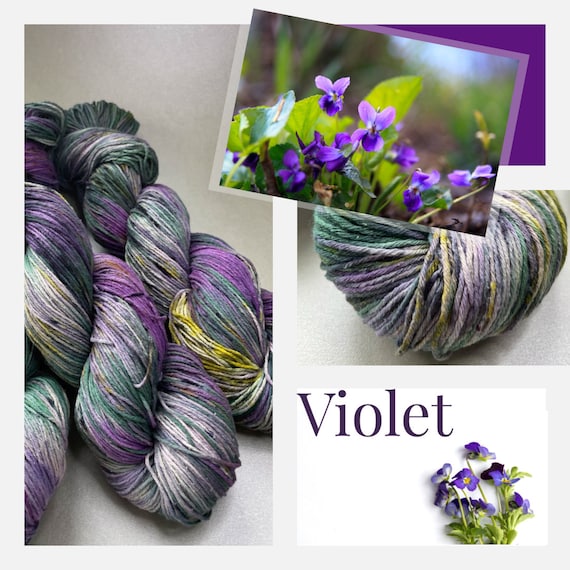 Hand dyed ‘Violet’ Mulberry silk crochet yarn. This 'tweed effect' 100% silk yarn is unlike any other.