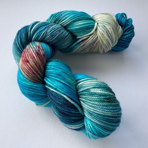 Under the Sea - Hand Dyed Yarn – Turquoise Blue Glitter Merino Sock or DK – Soft Mulesing Free Wool for Ocean Inspired Projects