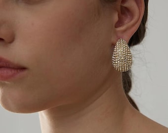 Luxury Cubic Zirconia Stainless Steel Water Drop Stud Earrings Popular Premium