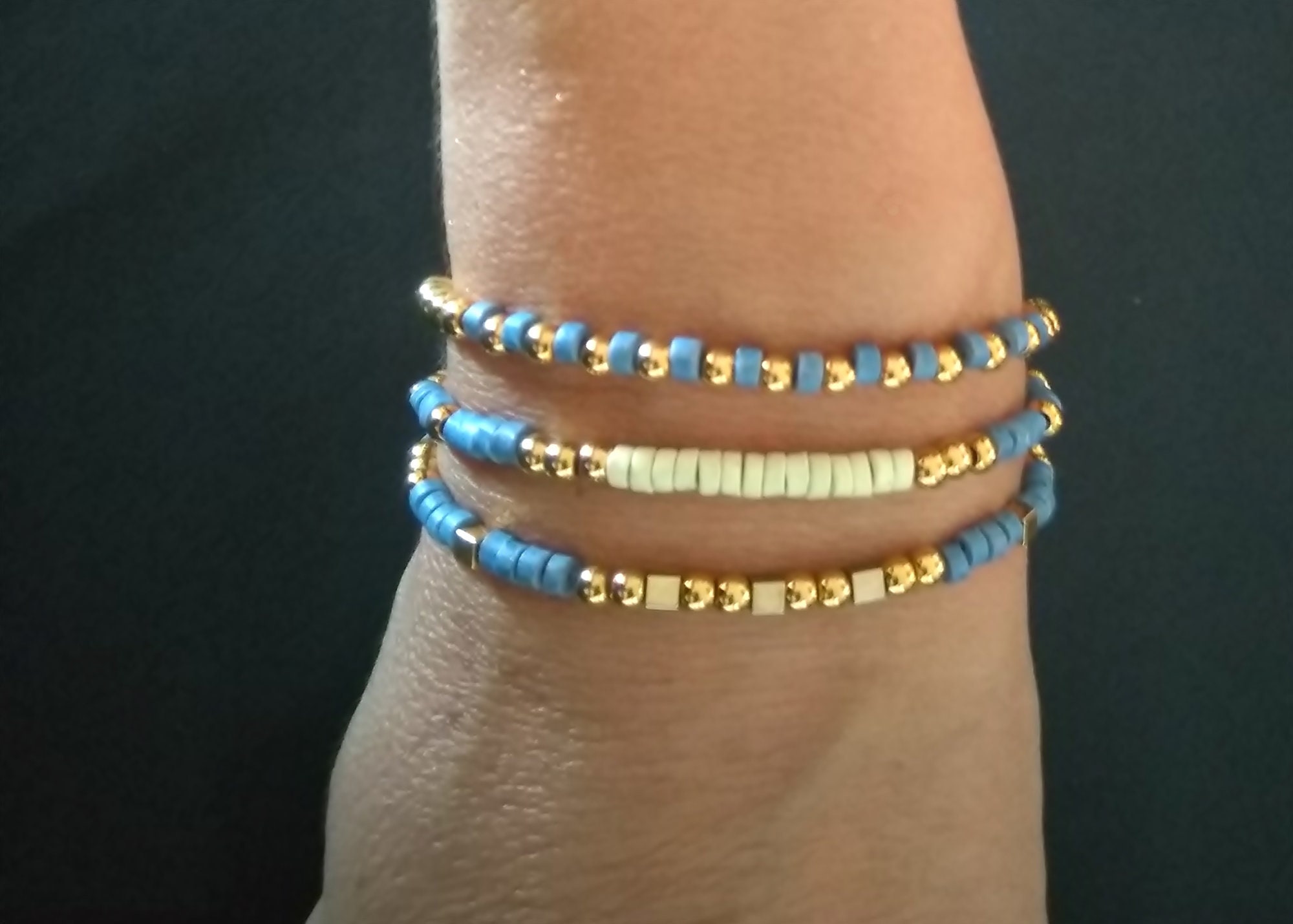 Shelly Beaded Bracelet Set in Blue Jean Ceramic Stones and | Etsy