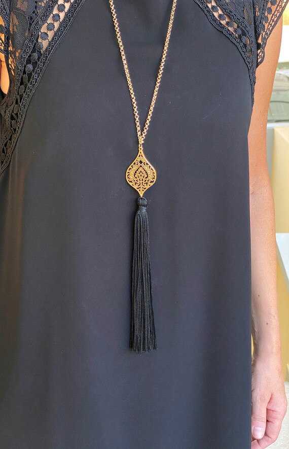 Boho long necklace made of gold plated of 24K pendants | Etsy