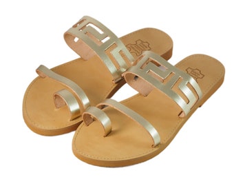 Meandros sandals / Ancient Greek leaather sandals/ Big size sansals/ Women's sandals gold