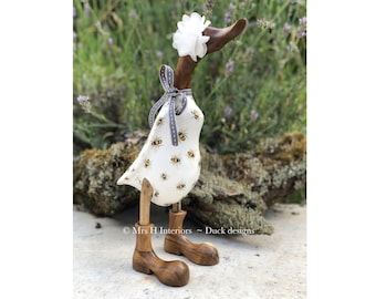 Bessy The Bee Duck - Decorated Wooden Duck in Boots by Mrs H the Duck Lady