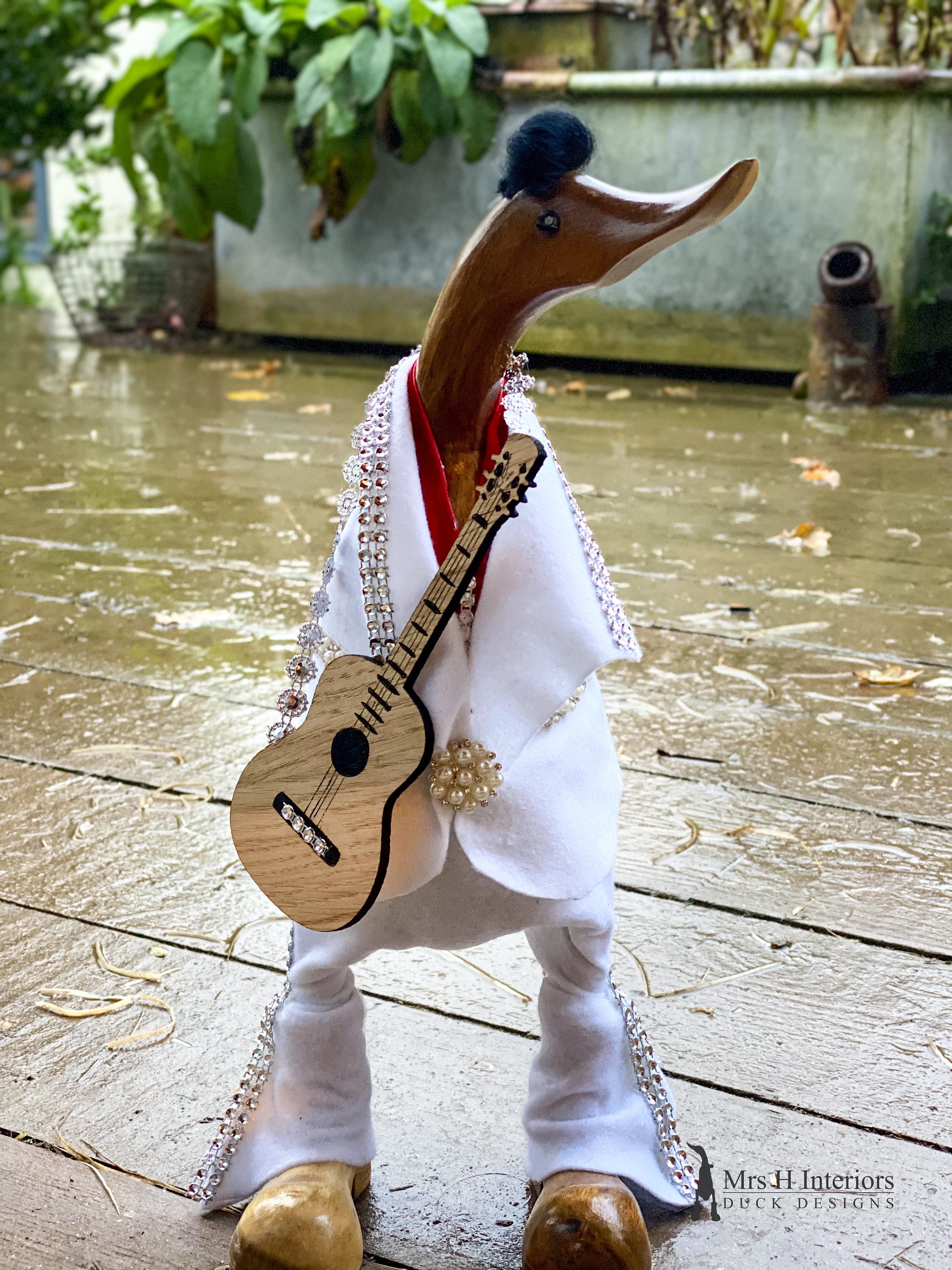 Elvis - Wooden Duck. Bamboo Root Character Duck in Boots With