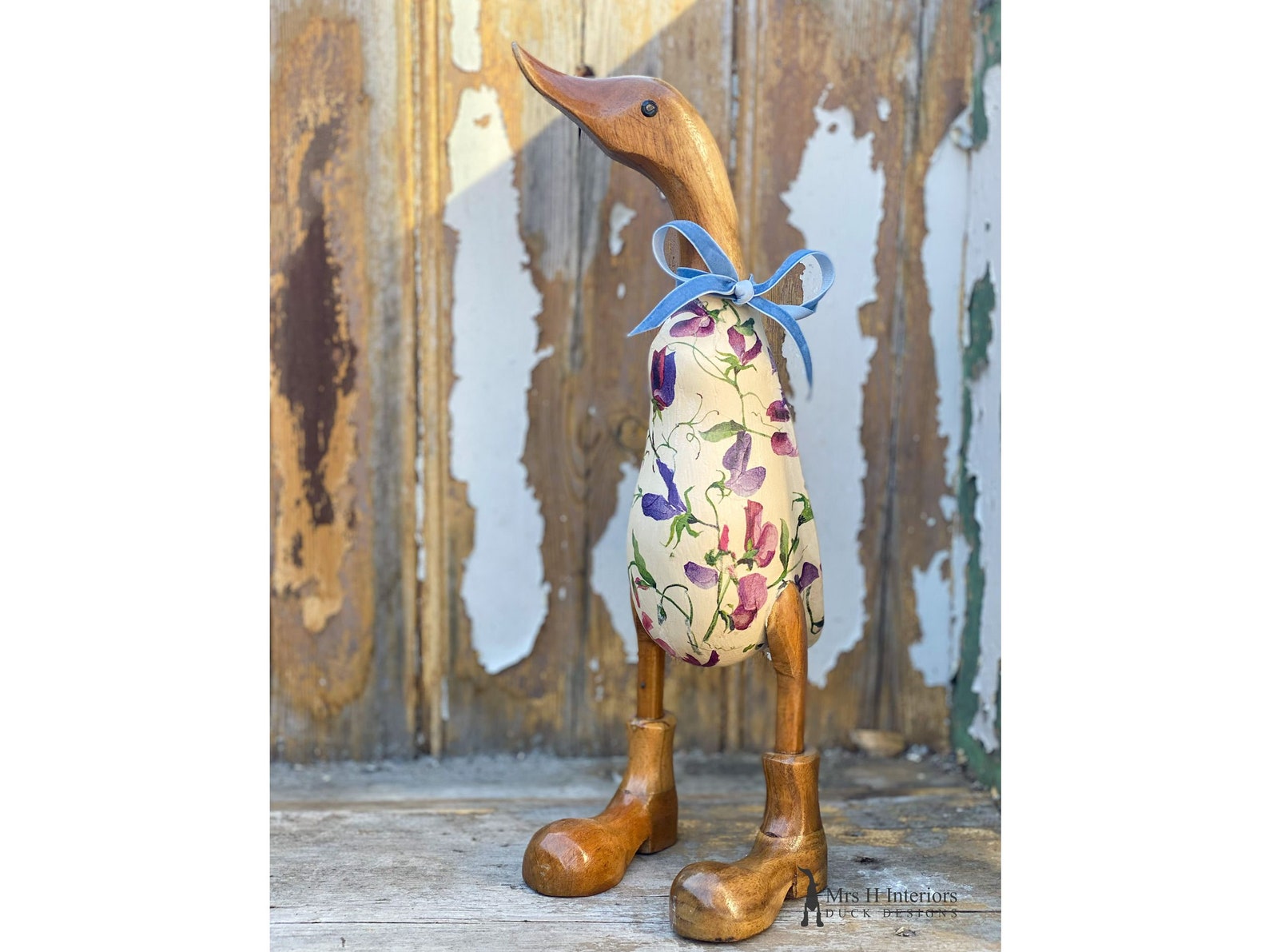 Sweet Pea (Emma Bridgewater) - Decorated Wooden Duck in Boots by Mrs H the Duck Lady - Duck apx. 35cm