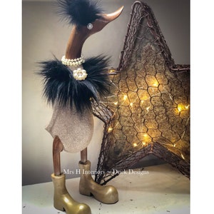 Deborah The Glittered Caped Duck - Decorated Wooden Duck in Boots by Mrs H the Duck Lady