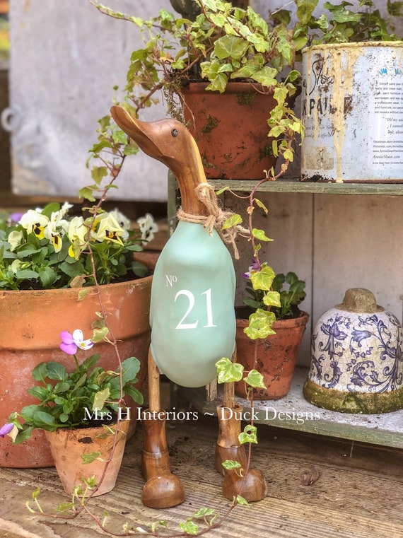 Outdoor Wooden Duck With Boots. House Name or Number, Personalised