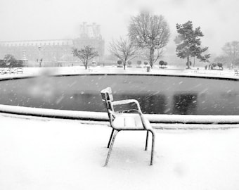 Paris Photo, Snow at the Tuileries, Vintage black & white Paris photo, Paris Landscape