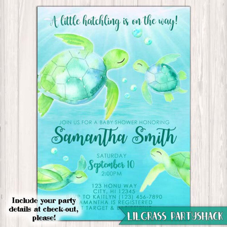 Sea Turtles Baby Shower Invitations Blue Green Boys Under The Ocean Theme Custom Madetoorder Printable Digital File Or Shipped 001