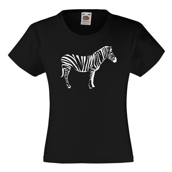 Girls Black TShirt with Zebra Design / Kids Zebra TShirt / Etsy