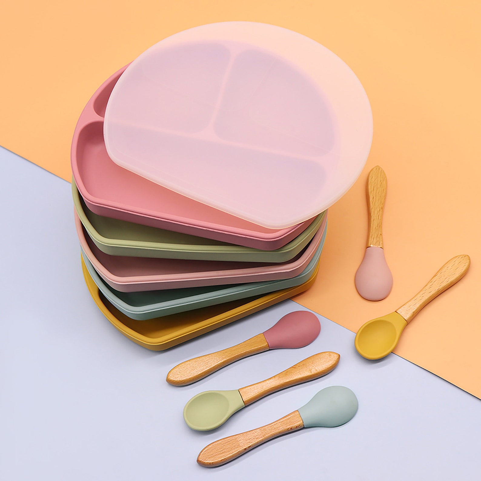 Baby Feeding Baby Silicone Plate Toddler Plate with Lid Etsy