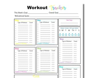 Planner di allenamento settimanale, fitness tracker stampabile (file PNG)