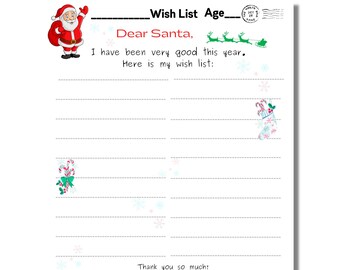 Lista dei desideri per la lettera di Babbo Natale per bambini, stampabile (file PDF)