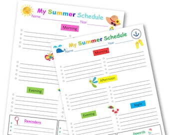Programma estivo per bambini stampabile, lista di controllo giornaliera (download digitale)