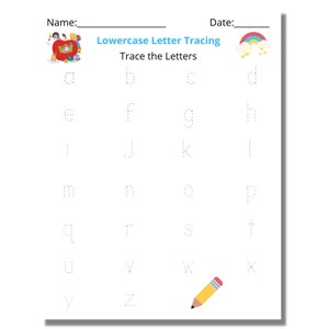 Lowercase Letter Tracing, Handwriting Practice, Writing Chart, Worksheets, Preschool, Kindergarten, Homeschool, Printables