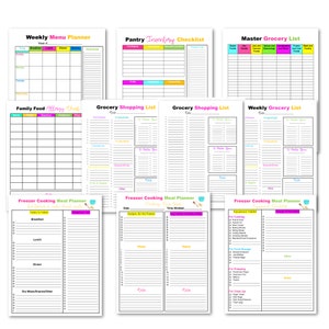 Meal Planning & Freezer Cooking Planner Bundle, Grocery Shopping List, Pantry Inventory, Food Allergy Chart Bundle