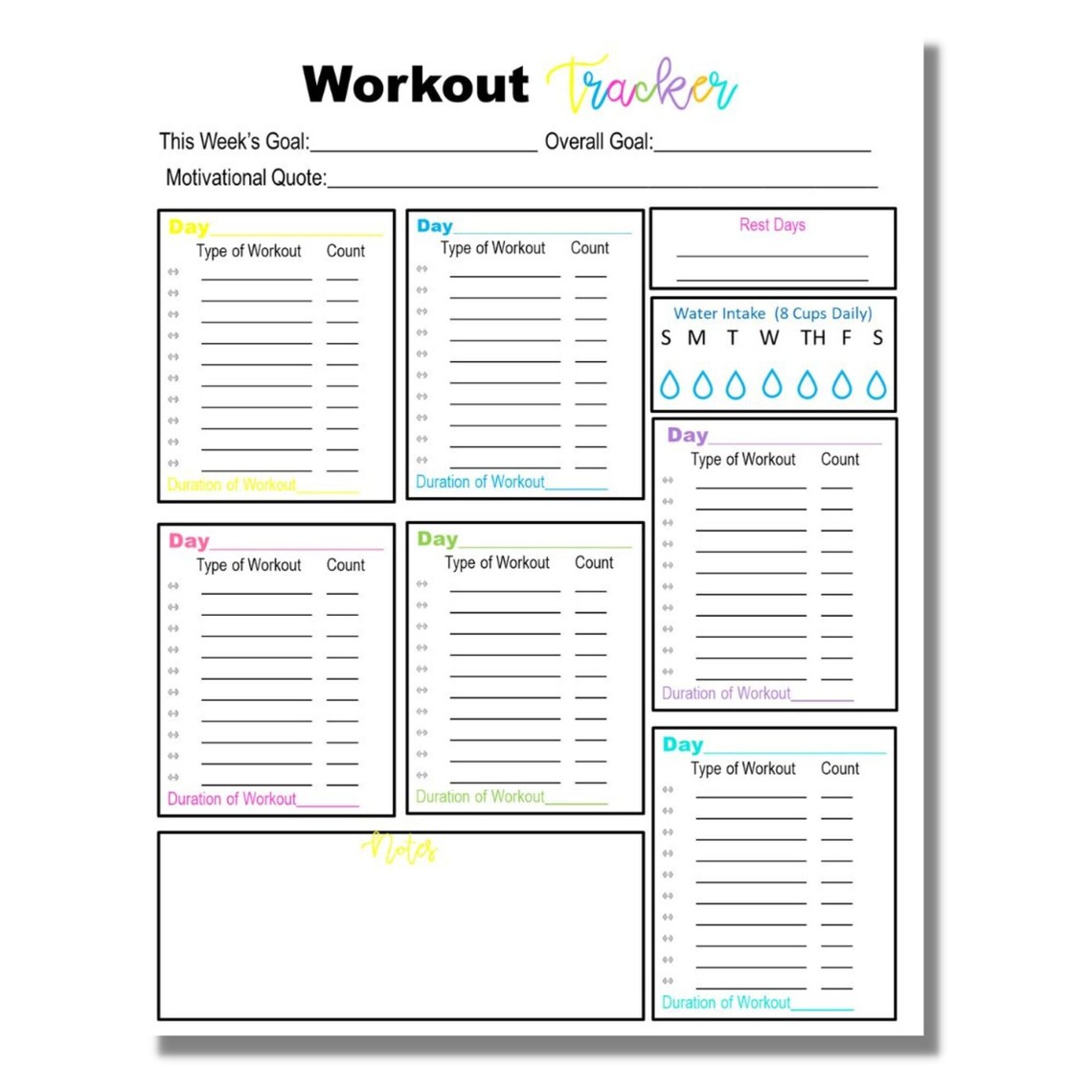 Workout Tracker Workout Log Fitness Tracker Fitness Log Exercise 