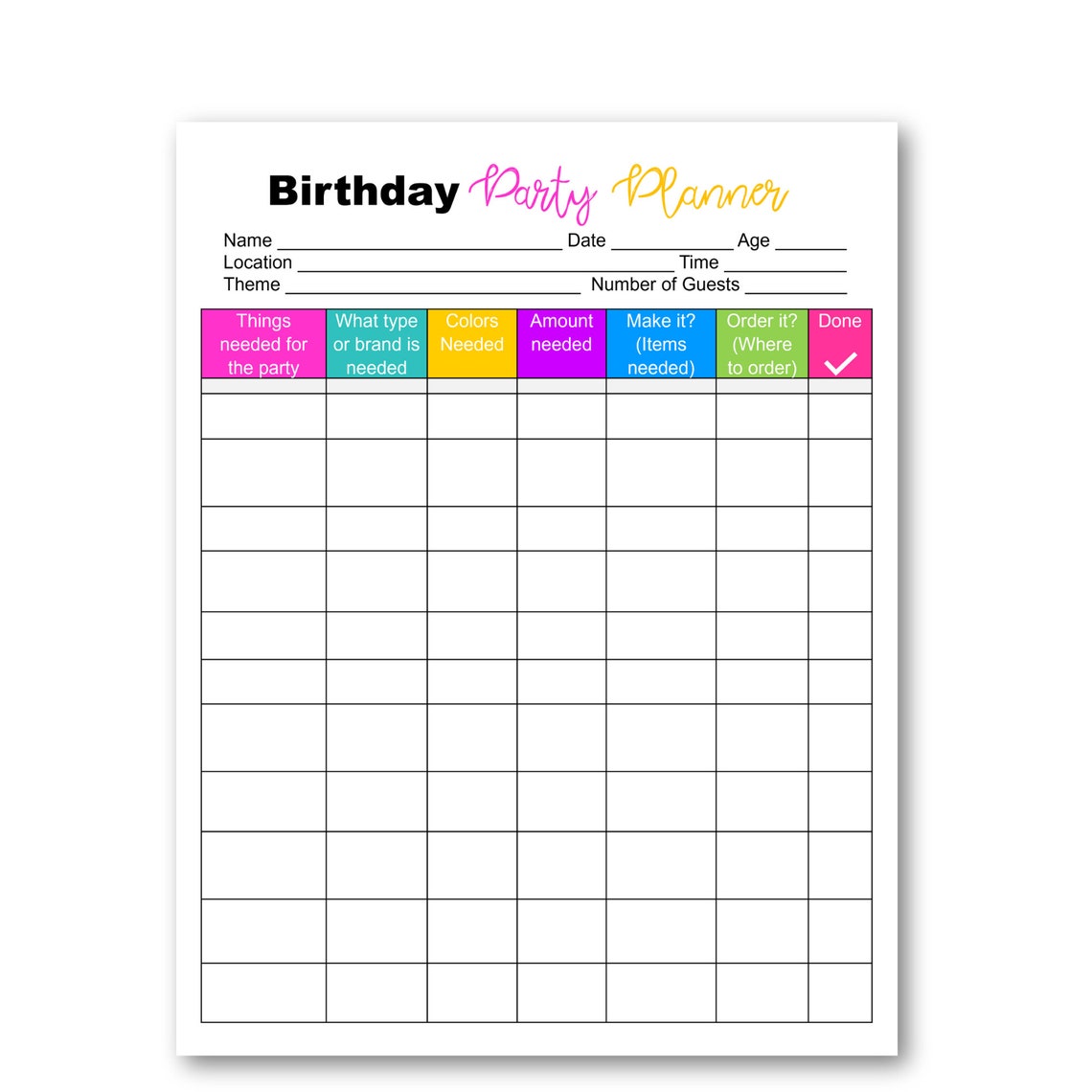 Birthday Party Planner Printable, Event Planning Checklist (digital ...