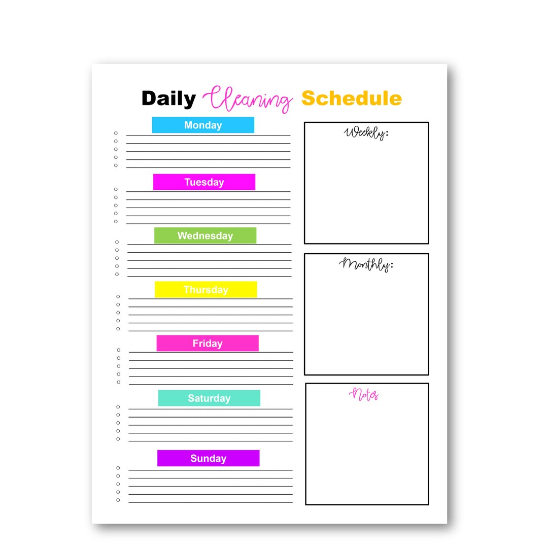 Daily Cleaning Schedule, Cleaning Routine Planner Printable - Etsy