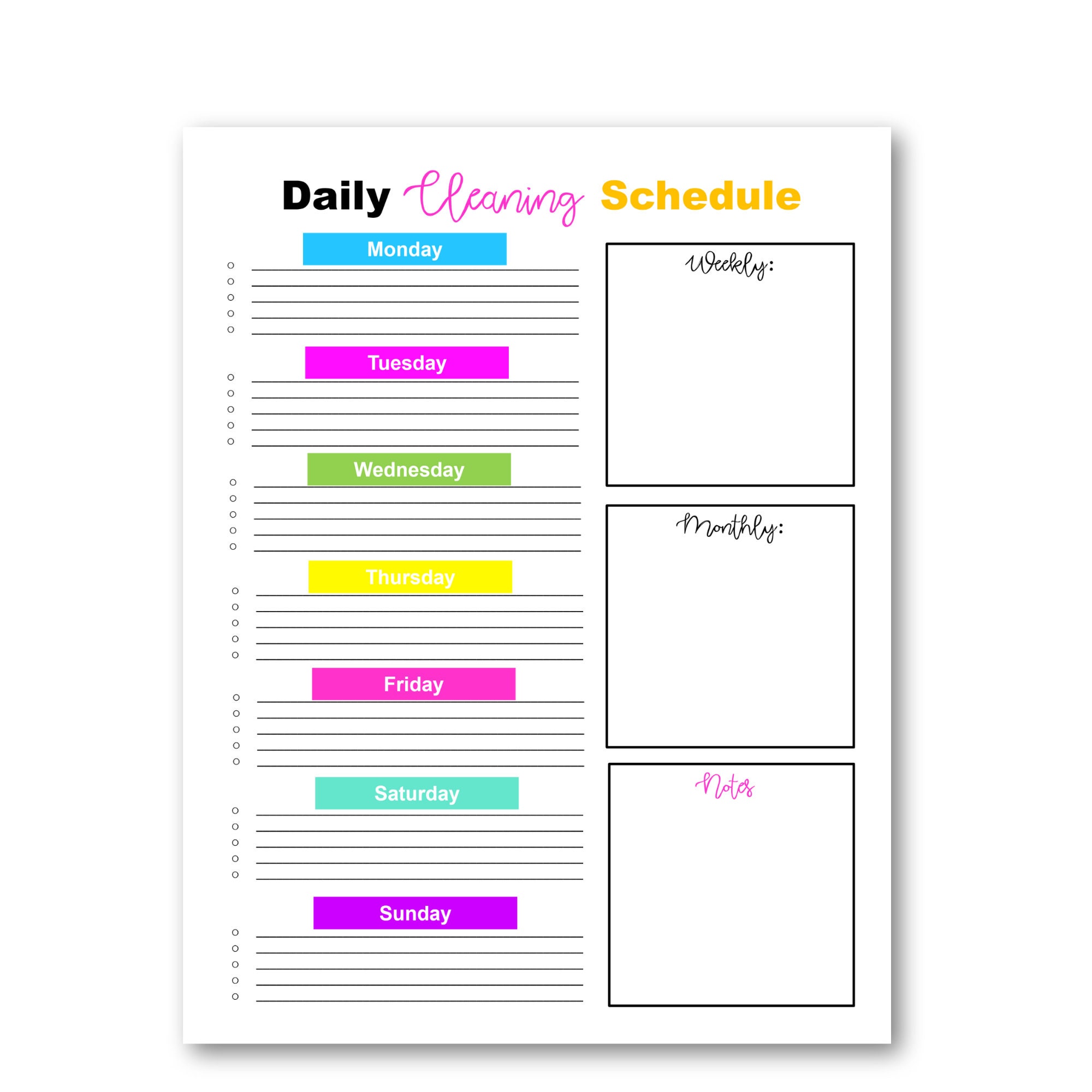 Daily Cleaning Schedule, Cleaning Routine Planner Printable - Etsy