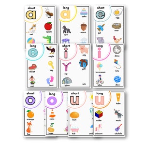 Phonics Cards for Kids, Vowel Charts, Kindergarten & Preschool Learning Vowels, Education,  Printables