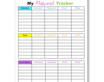 Password Tracker stampabile, organizzatore di nomi utente (download digitale)