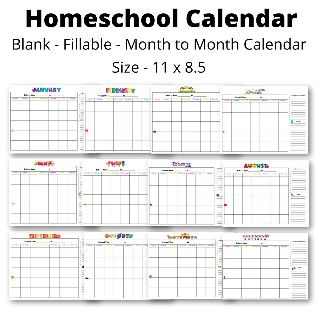 School Calendar, Homeschool Calendar, Homeschool Planner, Month to ...