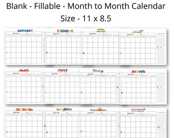 School Calendar, Homeschool Calendar, Homeschool Planner, Month to Month Calendar, Academic Calendar, Fillable Calendar, Blank Calendar