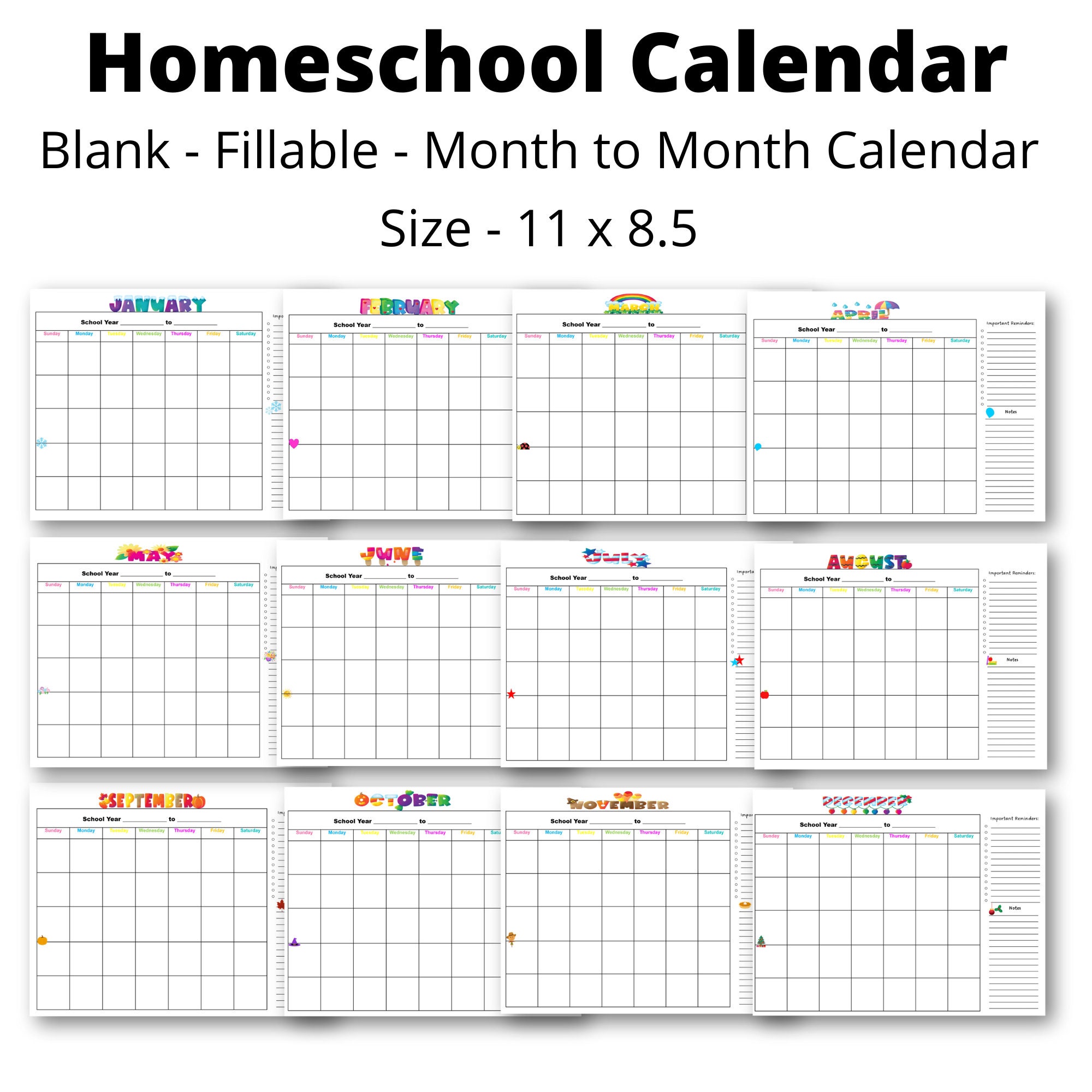 School Calendar, Homeschool Calendar, Homeschool Planner, Month to ...