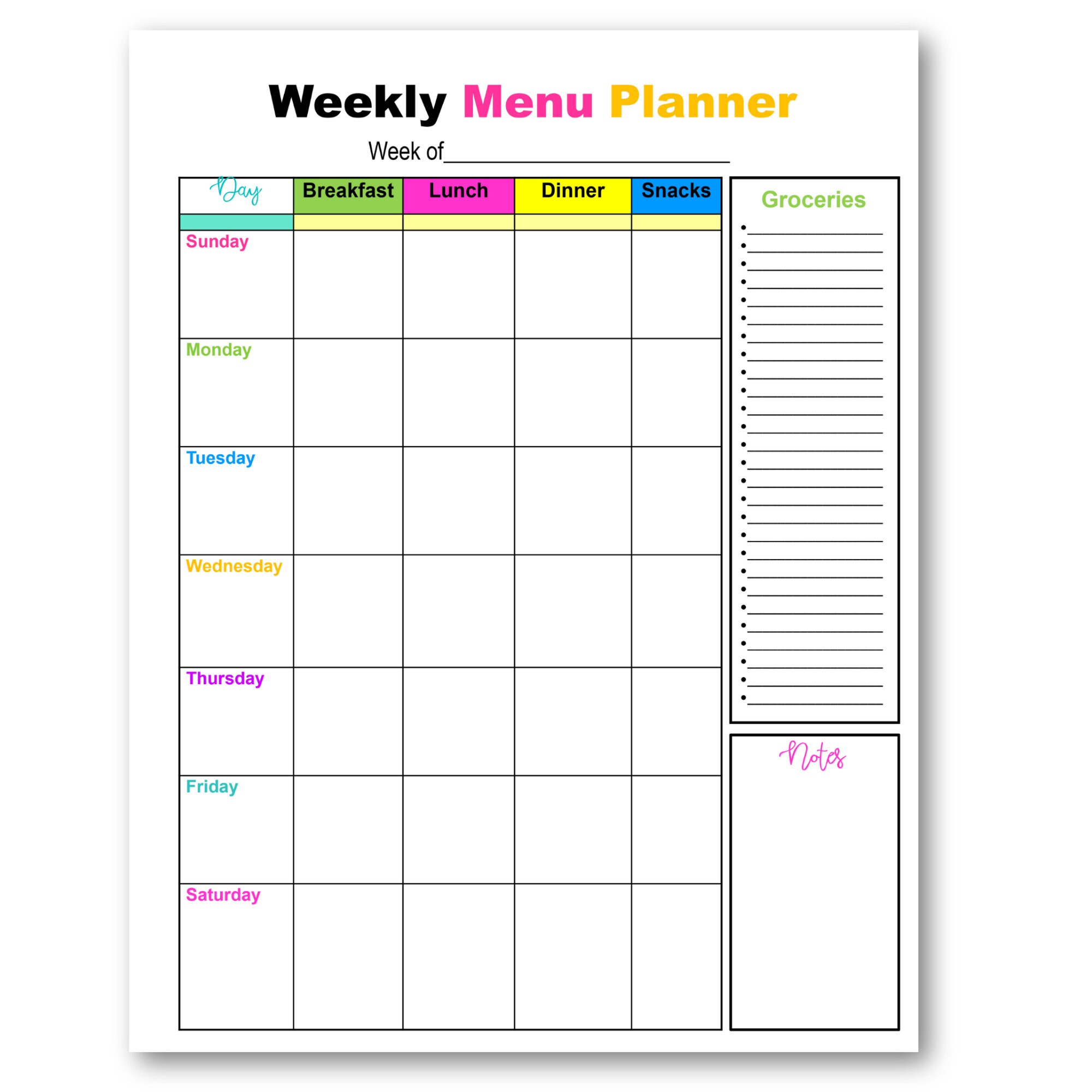 Weekly Meal Planner Printable, Menu Plan (digital Download) - Etsy