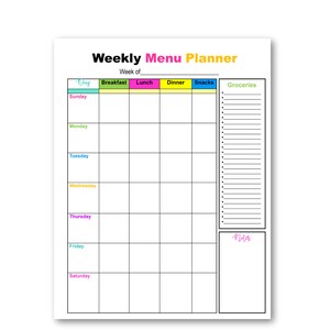 Weekly Meal Planner, Menu Planner, Meal Plan Printable