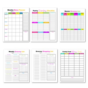 Meal Planning Bundle, Grocery Shopping List, Pantry Inventory, Food Allergy Chart Bundle