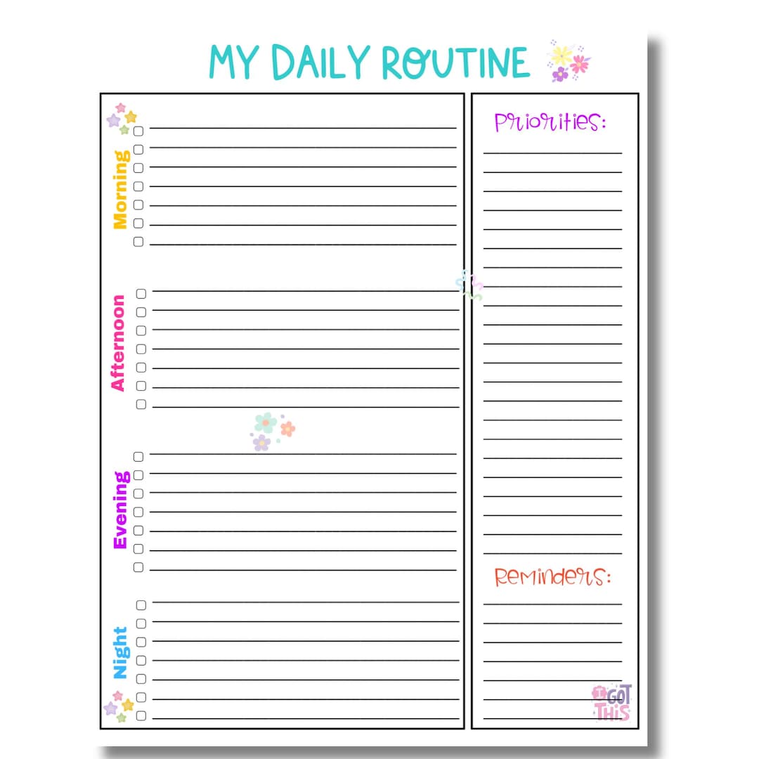 Daily Routine Printable, Morning Routine, Daily Tasks, Daily Chores ...