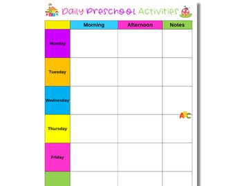 Daily Preschool Schedule, Preschool Activity Log, Kids Daily Routine