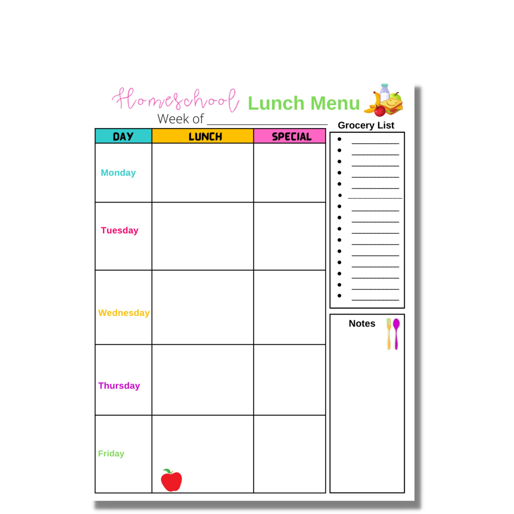 Homeschool Lunch Menu Planner, Meal Planner, Menu Planner, Meal Plan Printable - Etsy