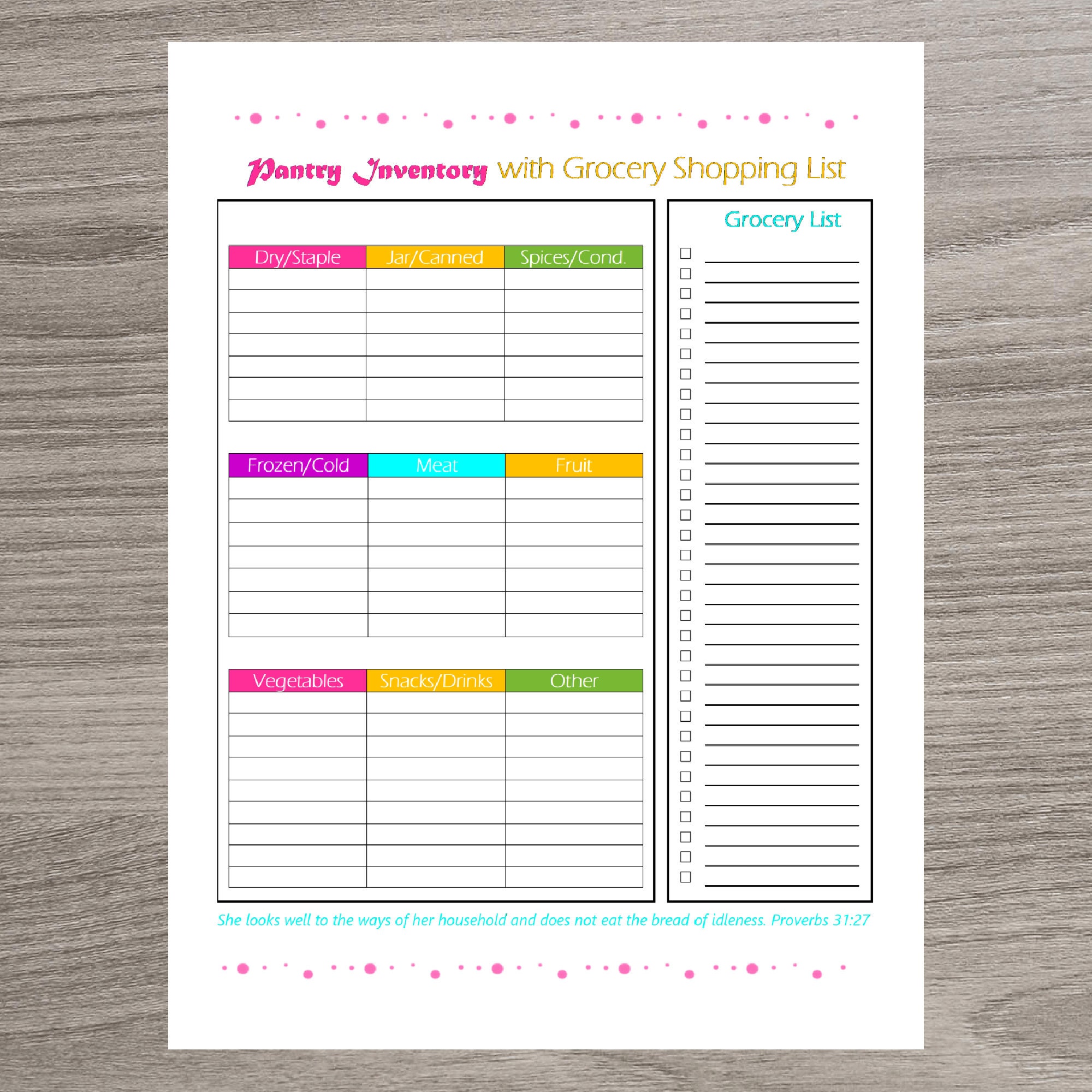 Pantry Inventory Grocery Shopping List Pantry Check Etsy